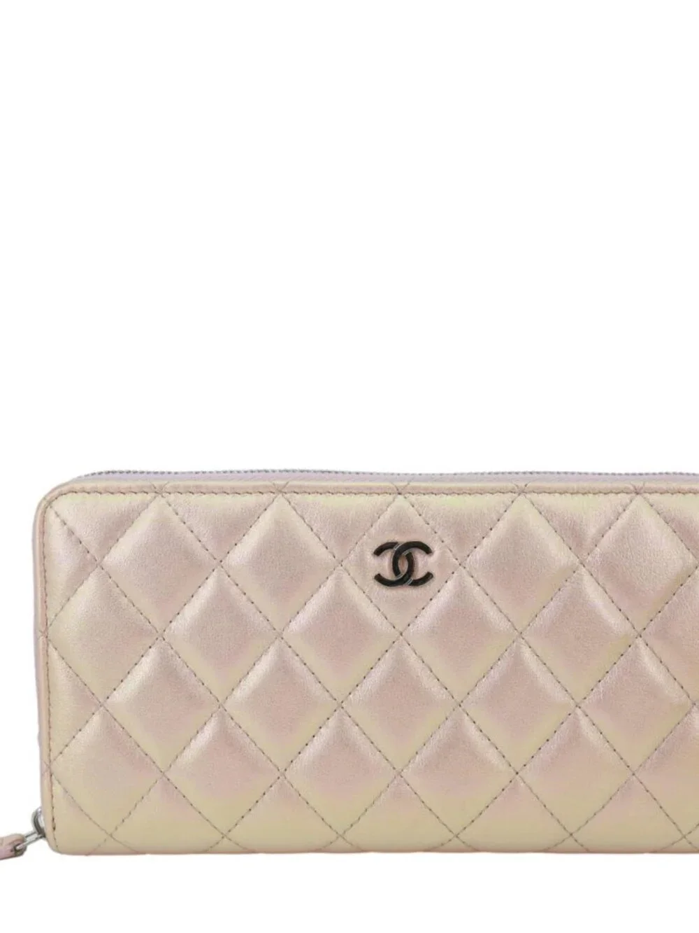 Chanel  Gusset Iridescent Leather Zip Around Wallet Pink